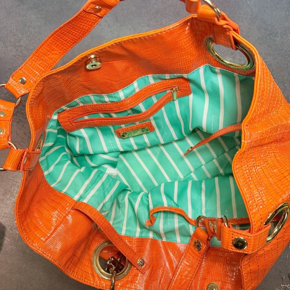 Steve Madden Slouchy Hobo Shoulder Bag XL Tangerine Croc Embossed